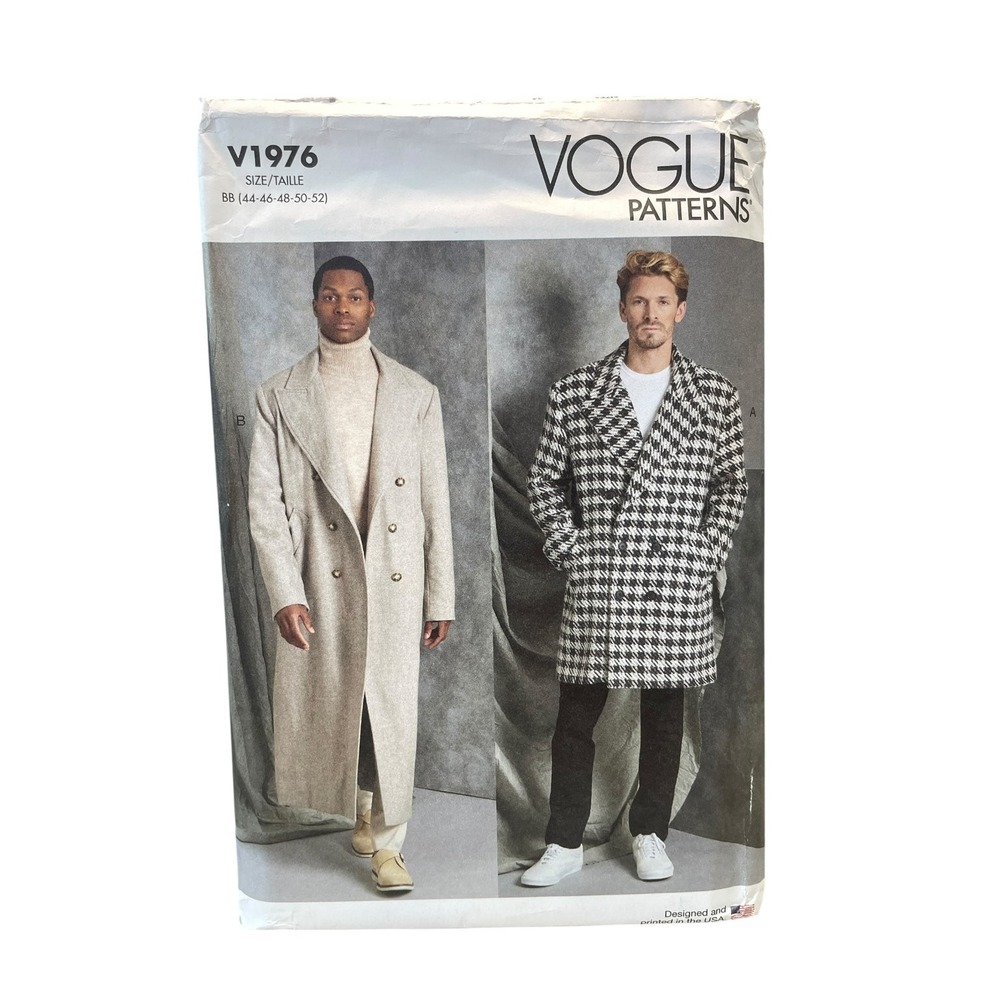 Vogue V1976 Men's Coat BB (44-52) Double Breasted‎ Lined Jacket Pattern
